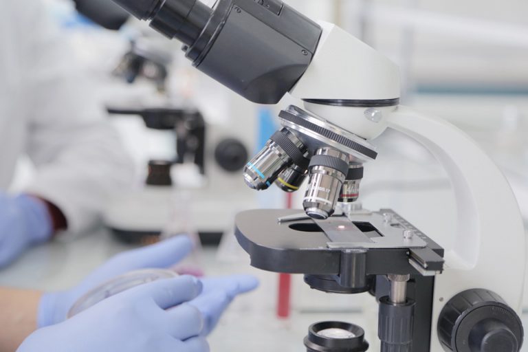 Affordable STD testing Houston lab with microscope and petri dish showing accurate diagnostic screening in a professional medical environment