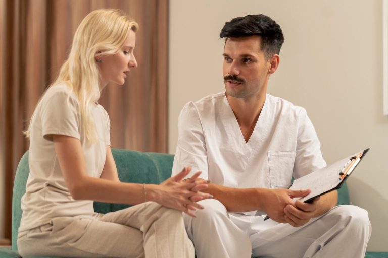 A healthcare provider discussing results for affordable STD testing Houston during a private doctor consultation.