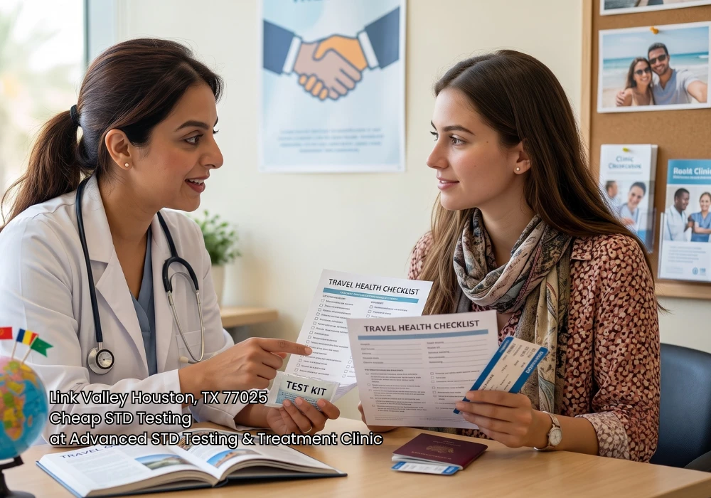 Healthcare professional providing a diagnostic test kit to a woman for cheap std testing Houston.